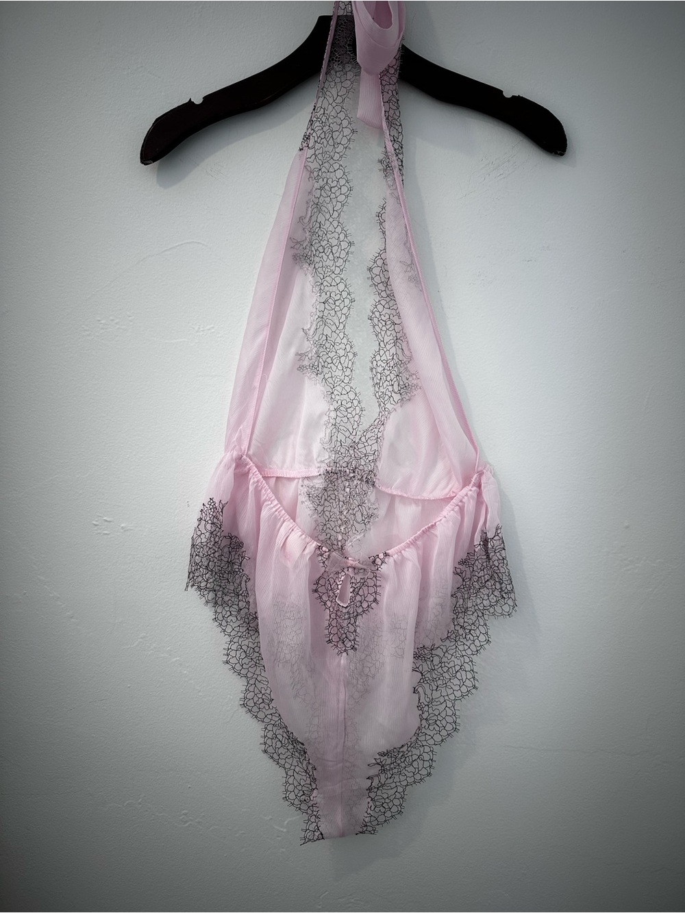 Victoria Secret Bundle of Sheer Pink Lace and Black Floral Romper Set nightie - Picture 3 of 13